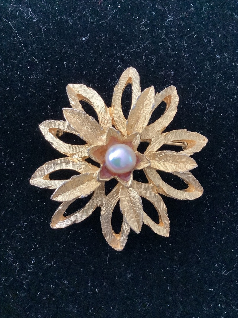 Brooch Goldtone Pearl Center